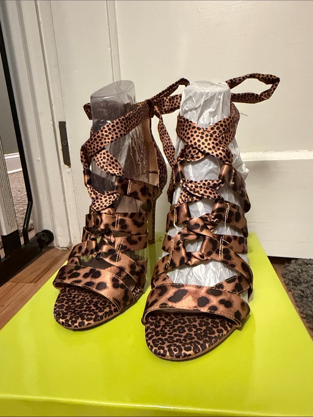 Gianni Bini Leopard Print Lace-Up Stiletto Sandals in Brown and Black Abrianna 8 - Picture 2 of 5